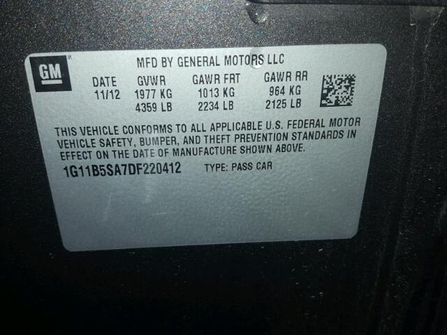 1G11B5SA7DF220412 - 2013 CHEVROLET MALIBU LS ნაცრისფერი ფოტო 10