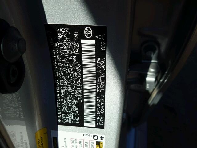 JTNKARJE9HJ548763 - 2017 TOYOTA COROLLA IM SILVER photo 10