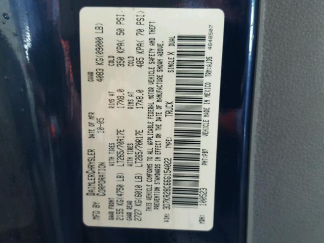 3D7KR28C66G154022 - 2006 DODGE RAM 2500 S BLUE photo 10