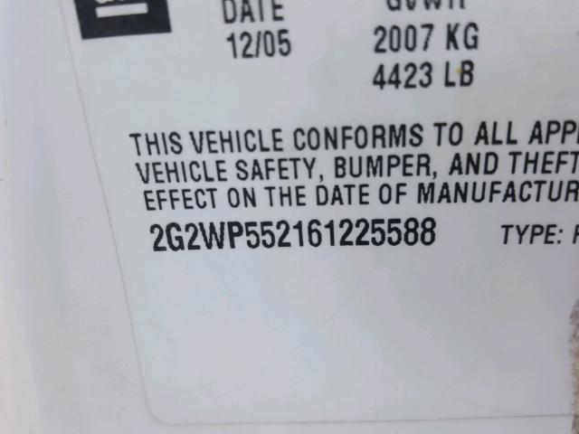 2G2WP552161225588 - 2006 PONTIAC GRAND PRIX WHITE photo 10