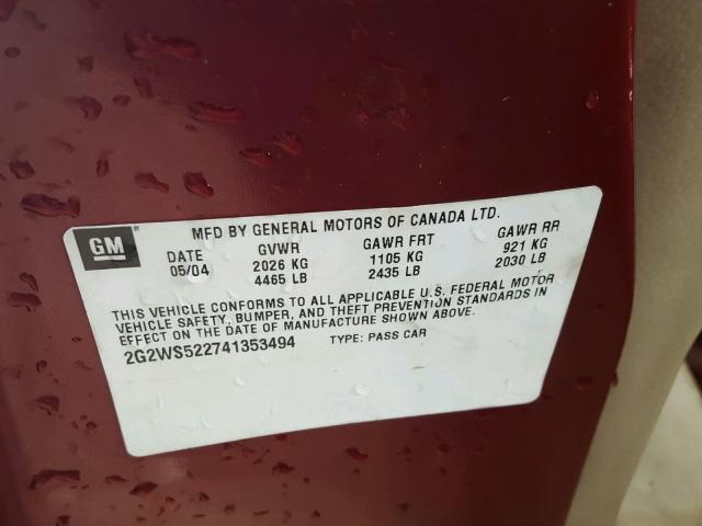 2G2WS522741353494 - 2004 PONTIAC GRAND PRIX BURGUNDY photo 10