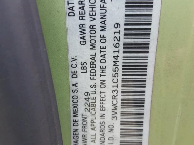 3VWCR31C55M416219 - 2005 VOLKSWAGEN NEW BEETLE მწვანე ფოტო 10