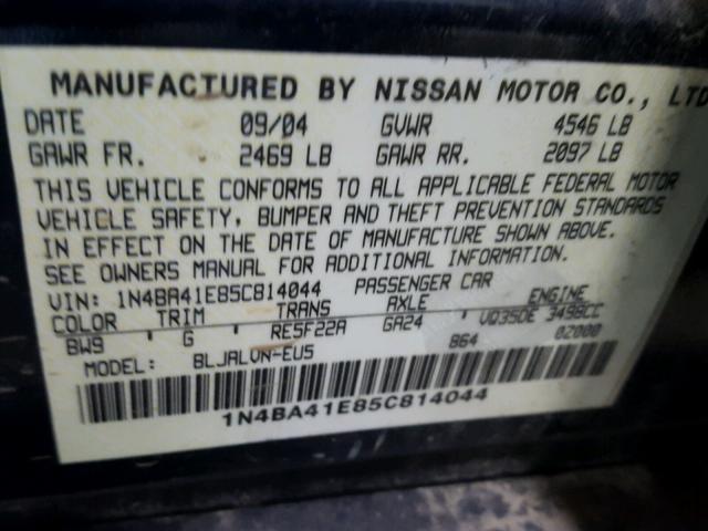 1N4BA41E85C814044 - 2005 NISSAN MAXIMA SE BLUE photo 10