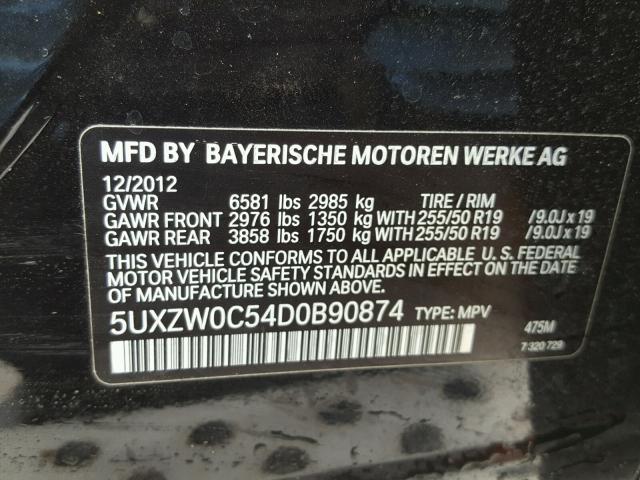 5UXZW0C54D0B90874 - 2013 BMW X5 XDRIVE3 BLACK photo 10