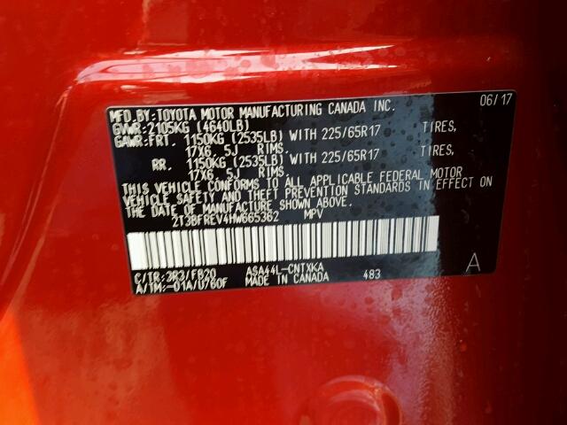 2T3BFREV4HW665362 - 2017 TOYOTA RAV4 RED photo 10