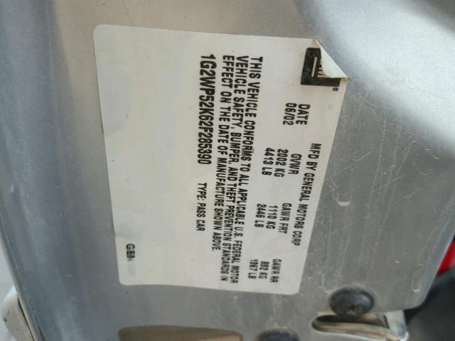 1G2WP52K62F285390 - 2002 PONTIAC GRAND PRIX Сріблястий фото 10