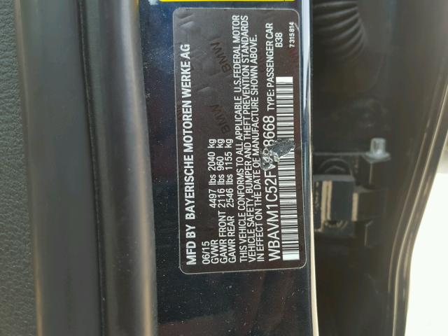 WBAVM1C52FV498668 - 2015 BMW X1 SDRIVE2 BLACK photo 10