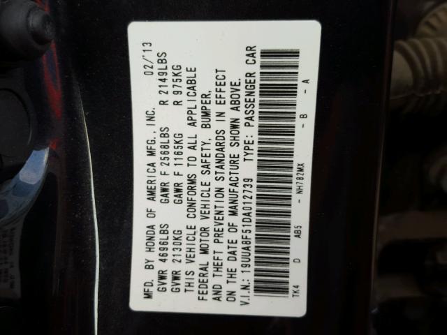 19UUA8F51DA012739 - 2013 ACURA TL TECH BLACK photo 10