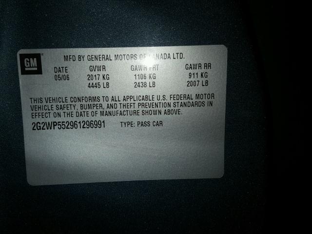 2G2WP552961296991 - 2006 PONTIAC GRAND PRIX ნაცრისფერი ფოტო 10