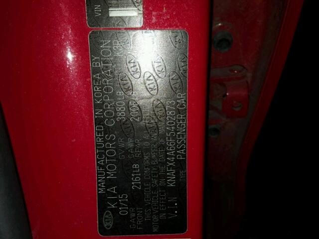 KNAFX4A66F5402873 - 2015 KIA FORTE LX RED photo 10