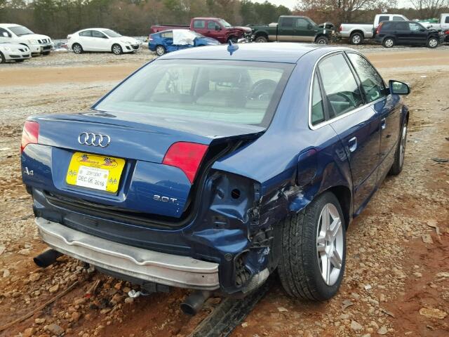 WAUAF78E98A052032 - 2008 AUDI A4 2.0T BLUE photo 4