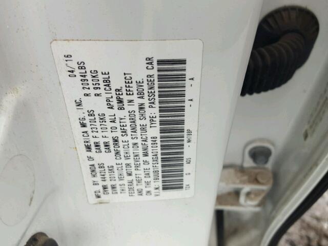 19UUB1F5XGA010948 - 2016 ACURA TLX TECH WHITE photo 10