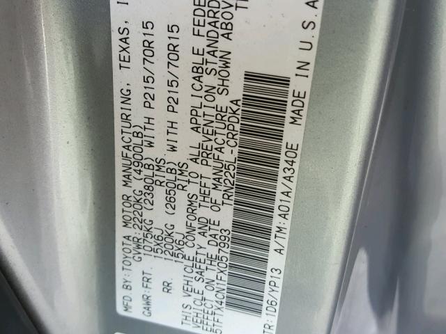 5TFTX4CN1FX057993 - 2015 TOYOTA TACOMA ACC Silber Foto 10