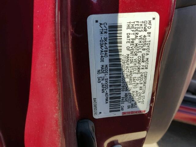 JT2BG22K0V0097859 - 1997 TOYOTA CAMRY MAROON photo 10