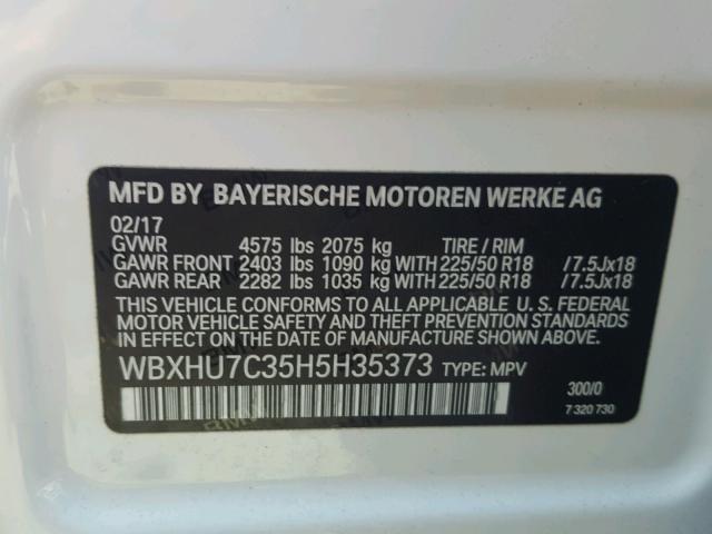 WBXHU7C35H5H35373 - 2017 BMW X1 SDRIVE2 WHITE photo 10