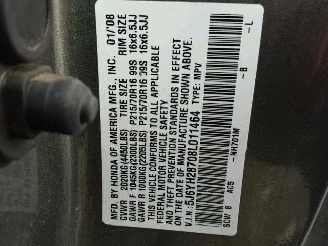 5J6YH28708L011464 - 2008 HONDA ELEMENT EX GRAY photo 10