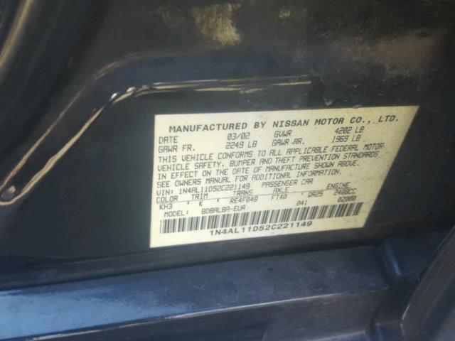 1N4AL11D52C221149 - 2002 NISSAN ALTIMA BAS BLACK photo 10