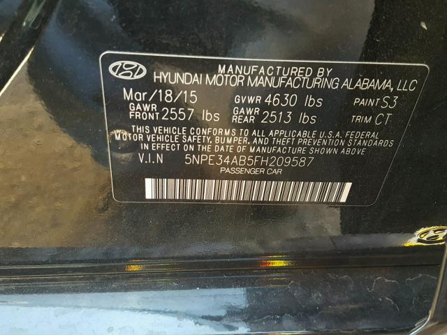 5NPE34AB5FH209587 - 2015 HYUNDAI SONATA SPO BLACK photo 10