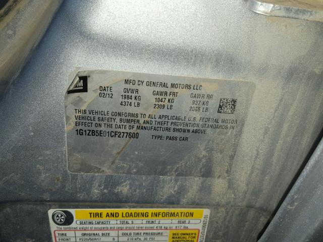 1G1ZB5E01CF277600 - 2012 CHEVROLET MALIBU LS 银色 照片 10