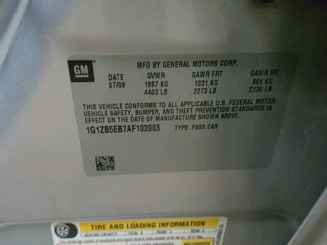 1G1ZB5EB7AF103903 - 2010 CHEVROLET MALIBU LS Gümüş foto 10