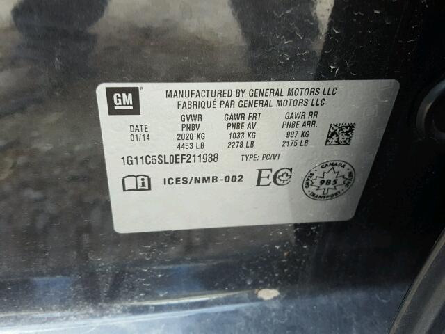 1G11C5SL0EF211938 - 2014 CHEVROLET MALIBU 1LT 石墨色 照片 10