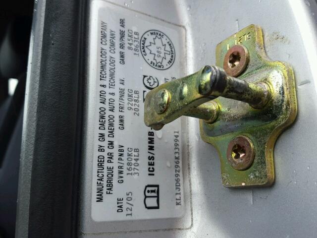 KL1JD69Z96K339941 - 2006 CHEVROLET OPTRA 5 LS 银色 照片 10