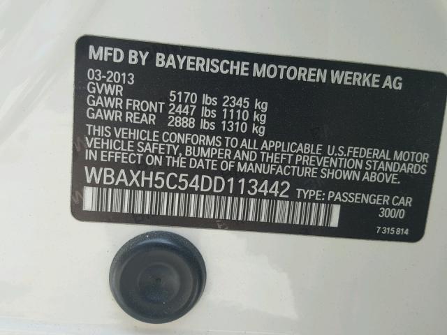 WBAXH5C54DD113442 - 2013 BMW 528 XI WHITE photo 10