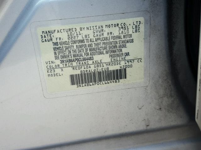 3N1AB6AP0CL664483 - 2012 NISSAN SENTRA 2.0 SILVER photo 10