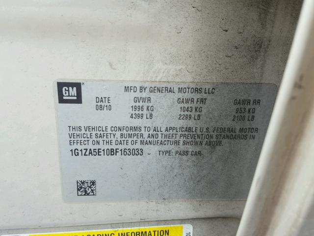 1G1ZA5E10BF163033 - 2011 CHEVROLET MALIBU LS Qızıl foto 10