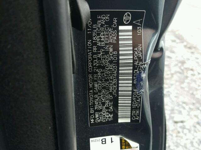 JTKDE3B74A0311018 - 2010 TOYOTA SCION TC 黑色 照片 10