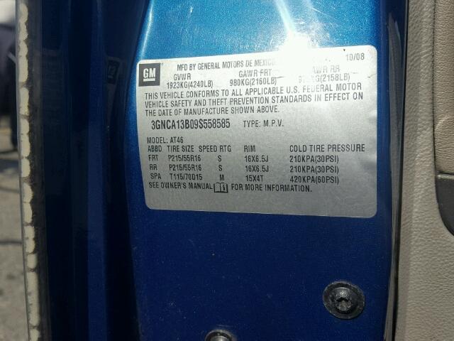 3GNCA13B09S558585 - 2009 CHEVROLET HHR LS BLUE photo 10