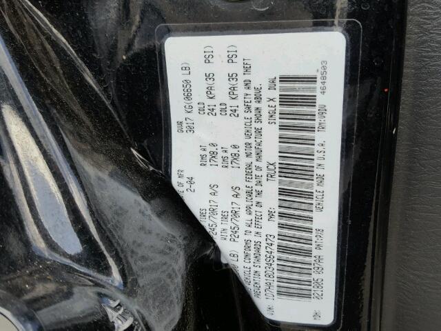 1D7HA18D34S647473 - 2004 DODGE RAM 1500 S BLACK photo 10