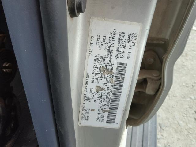 JT3GM84R2Y0065152 - 2000 TOYOTA 4RUNNER SILVER photo 10