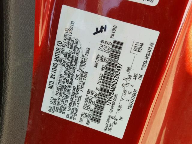 1ZVBP8AM8D5283497 - 2013 FORD MUSTANG RED photo 10