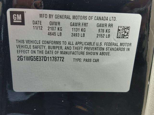 2G1WG5E37D1178772 - 2013 CHEVROLET IMPALA BLACK photo 10
