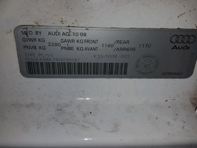 WAULK68K79N030481 - 2009 AUDI A4 WHITE photo 10