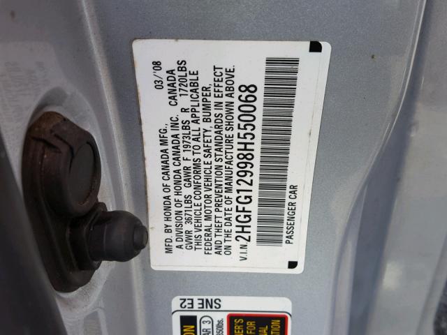 2HGFG12998H550068 - 2008 HONDA CIVIC EXL 银色 照片 10