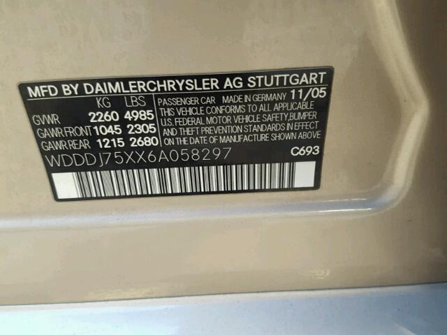 WDDDJ75XX6A058297 - 2006 MERCEDES-BENZ CLS 500C GOLD photo 10