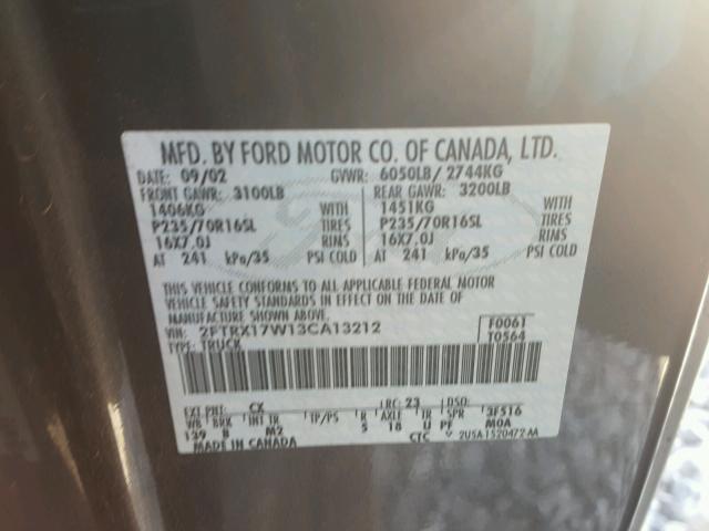 2FTRX17W13CA13212 - 2003 FORD F150 SILVER photo 10