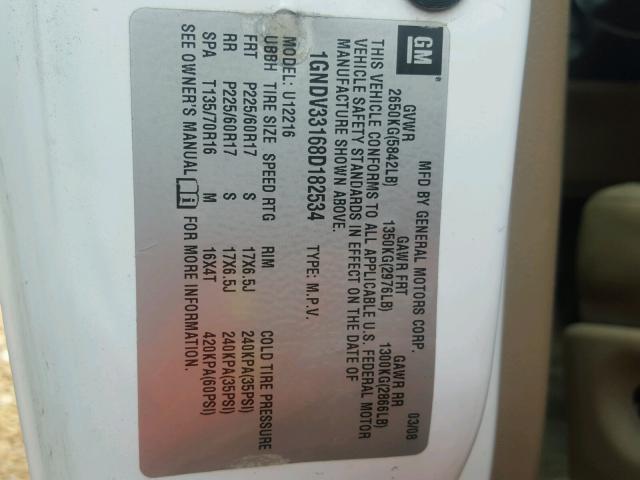 1GNDV33168D182534 - 2008 CHEVROLET UPLANDER L 白色 照片 10