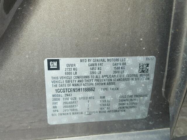 1GCGTCEN5H1188662 - 2017 CHEVROLET COLORADO L BROWN photo 10