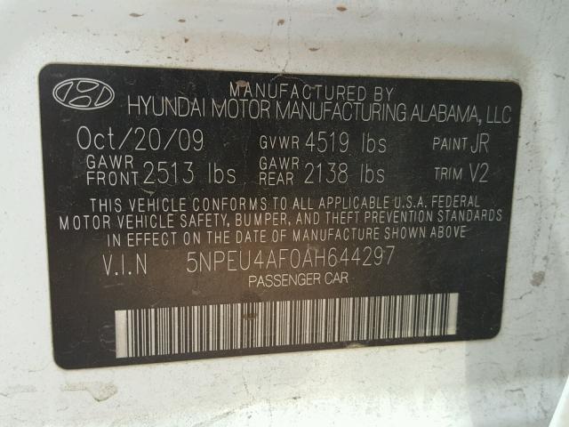 5NPEU4AF0AH644297 - 2010 HYUNDAI SONATA WHITE photo 10