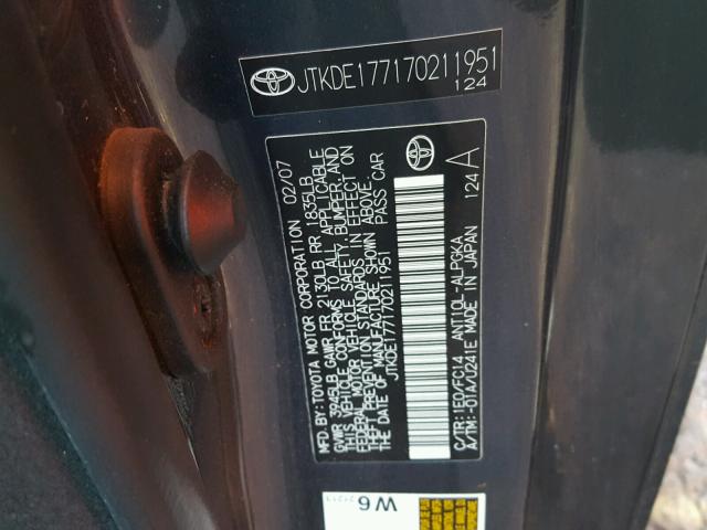 JTKDE177170211951 - 2007 TOYOTA SCION TC 灰色 照片 10