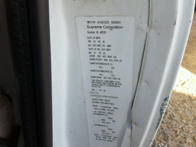 1GDGG31V661903628 - 2006 GMC SAVANA WHITE photo 10