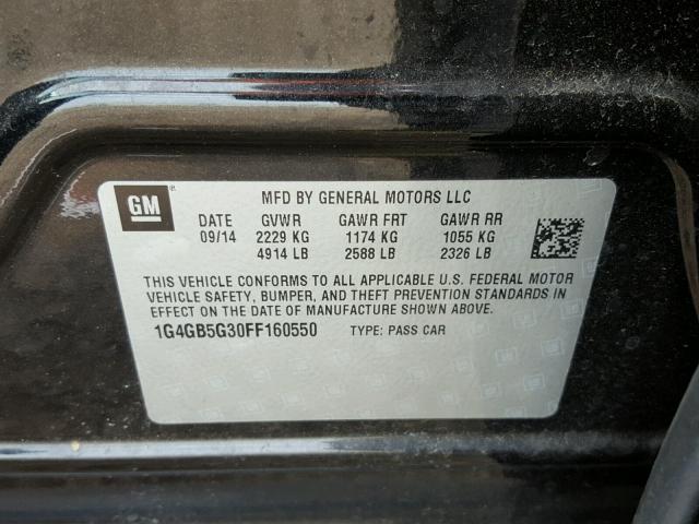 1G4GB5G30FF160550 - 2015 BUICK LACROSSE BLACK photo 10