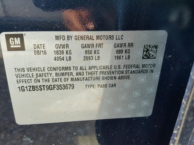 1G1ZB5ST9GF353679 - 2016 CHEVROLET MALIBU LS ლურჯი ფოტო 10