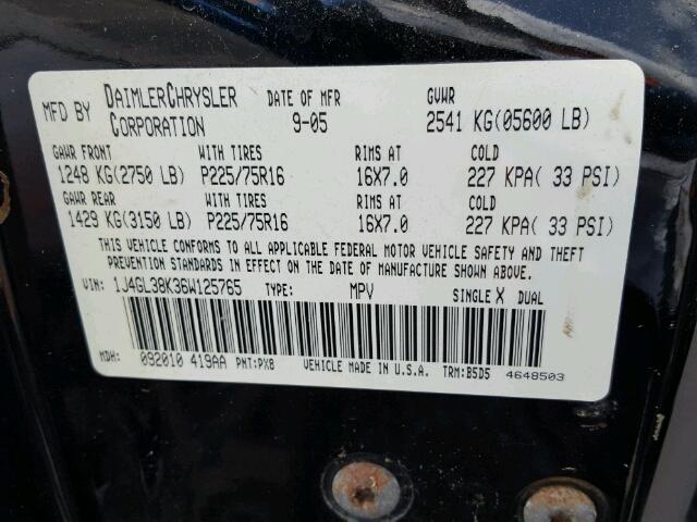 1J4GL38K36W125765 - 2006 JEEP LIBERTY RE BLACK photo 10