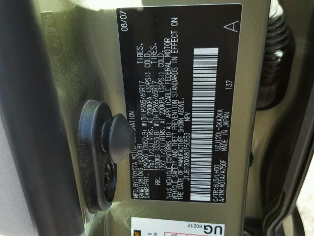 JTJBT20X880150553 - 2008 LEXUS GX GREEN photo 10