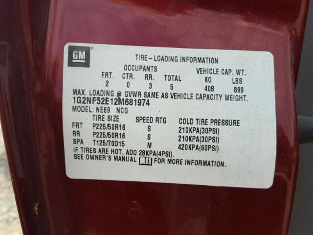 1G2NF52E12M681974 - 2002 PONTIAC GRAND AM S BURGUNDY photo 10