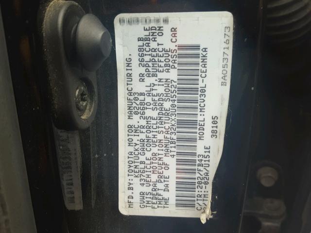 4T1BF32KX3U045527 - 2003 TOYOTA CAMRY BLACK photo 10